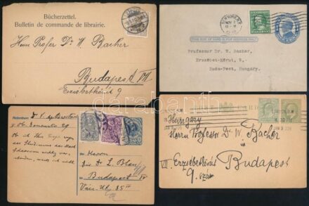 Bacher Vilmos (1850-1913) orientalista, rabbinak írt két levelezőlap kollégájától és tanítványától, valamint két reklám levelezőlap