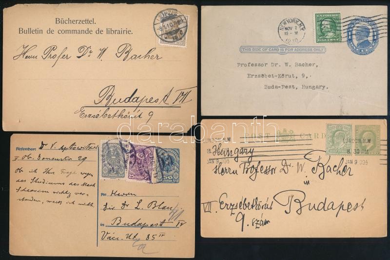 Bacher Vilmos (1850-1913) orientalista, rabbinak írt két levelezőlap kollégájától és tanítványától, valamint két reklám levelezőlap