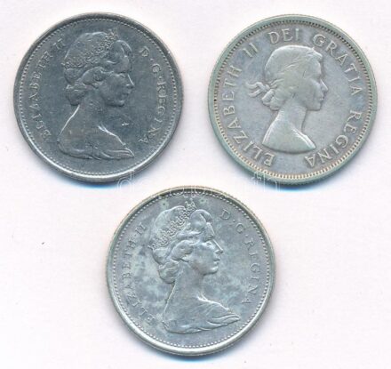 Kanada 1962-1968. 25c Ag 'II. Erzsébet' (2x) + 1968. 25c Ni T:1-,2 Canada 1962-1968. 25 Cents Ag 'Elizabeth II' (2x) + 1968. 25c Ni C:AU,XF Krause KM#62, KM# 62b