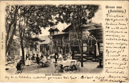 1904 Salzburg, Hotel Bressler / hotel, garden with guests and waiters. Phot. E. Fischer (EB)