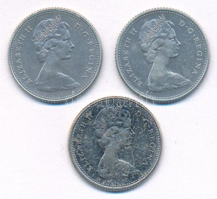 Kanada 1967. 10c Ag 'II. Erzsébet' (2x) + 1968. 10c Ni T:2 Canada 1967. 10 Cents Ag 'Elizabeth II' (2x) + 1968. 25c Ni C:XF Krause KM#67, KM# 72a