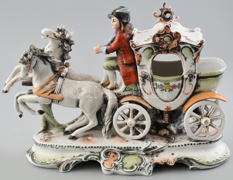 Német jelzett lovashintó, porcelán, kopott, 24x11x19cm
