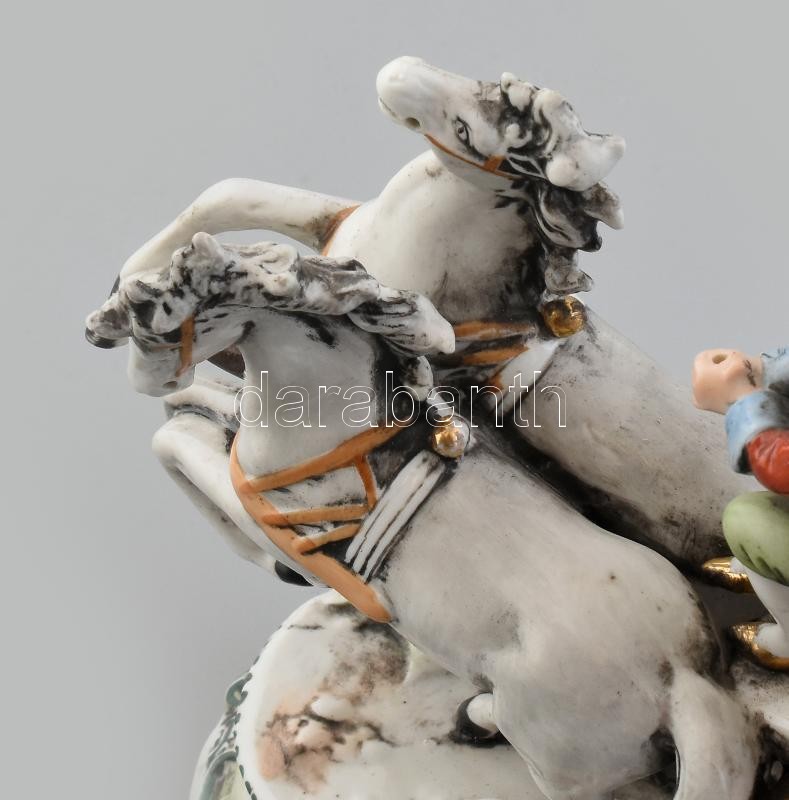 Német jelzett lovashintó, porcelán, kopott, 24x11x19cm - Image 2