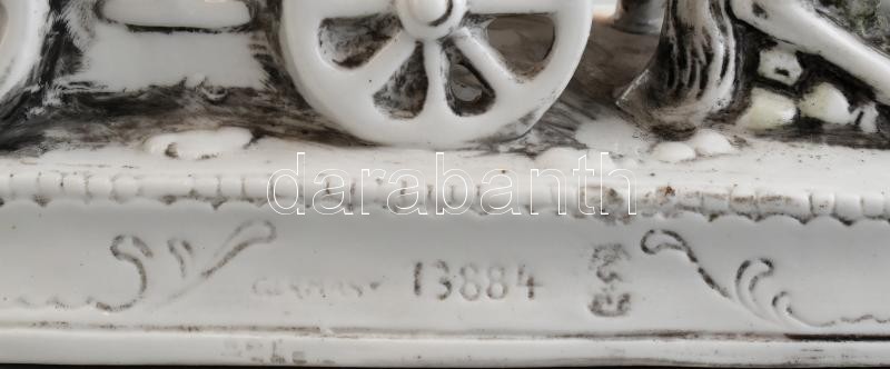 Német jelzett lovashintó, porcelán, kopott, 24x11x19cm - Image 4