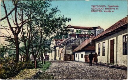 1925 Ungvár, Uzshorod, Uzhhorod, Uzhorod; Váralja utca, vár / Hradbova ul. / street view, castle (EK)