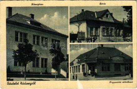 Nádszeg, Trstice; Községháza, Zárda, Fogyasztási szövetkezet üzlete / town hall, nunnery, cooperative shop (Rb)