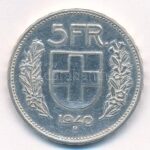 Svájc 1940B 5Fr Ag T:2,2- Switzerland 1940B 5 Francs Ag C:XF,VF Krause KM#402