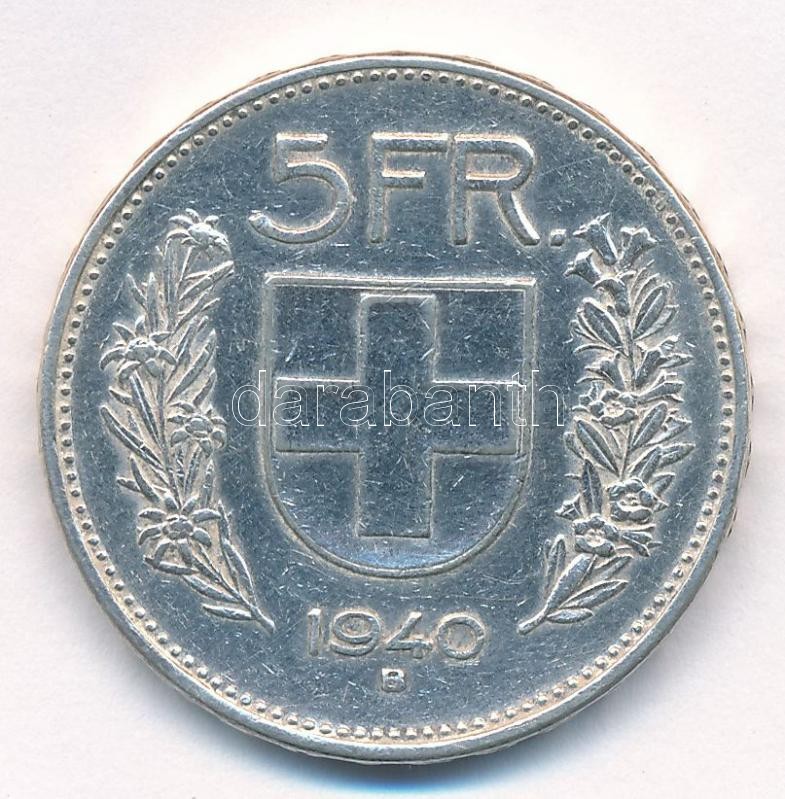 Svájc 1940B 5Fr Ag T:2,2- Switzerland 1940B 5 Francs Ag C:XF,VF Krause KM#402