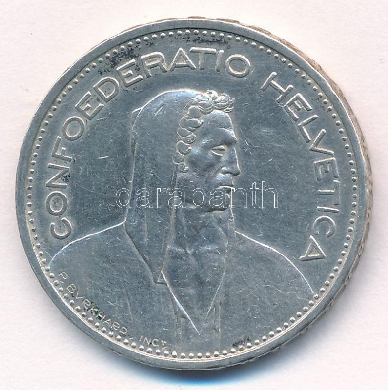 Svájc 1933B 5Fr Ag T:2- patina Switzerland 1933B 5 Francs Ag C:VF patina Krause KM#402 - Image 2