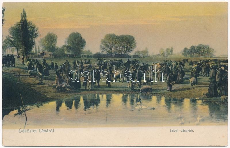 1909 Léva, Levice; Vásártér, piac. Schulcz Ignác kiadása / market