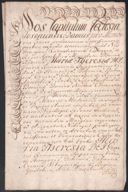 1773 A pozsonyi káptalan oklevele Mária Terézia rendelkezésének megfelelően Modrics Anna és egregyi Longó György ,Temérdek Katalin vonatkozásában 8 beírt oldal