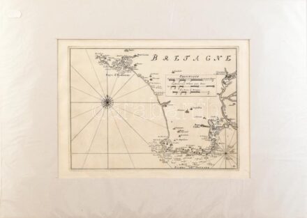 cca 1750 Bretagne térképe. Rézmetszet, papír. Jelzés nélkül. Paszpartuban 19,5x27,5 cm