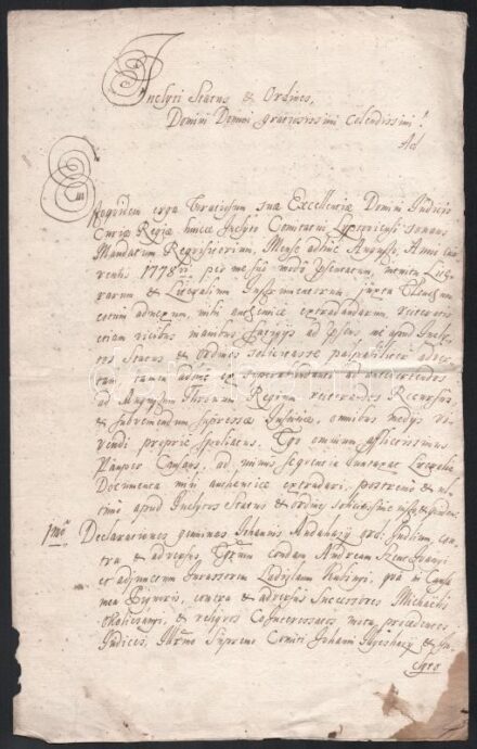 1778 Szenci keltezésű tanuvallomás okirata Liptó megyei nemesek részvételével Andaházy János, Szentiványi András, Kubinyi László, Illyésházy János.