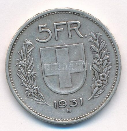 Svájc 1931B 5Fr Ag T:2- patina Switzerland 1931B 5 Francs Ag C:VF patina Krause KM#402