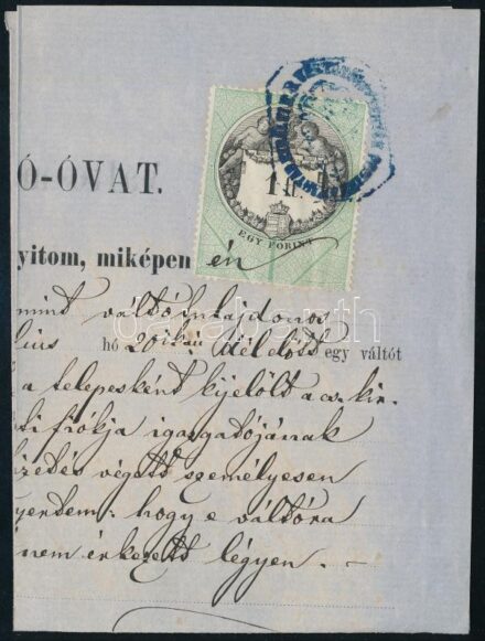 1871 Pesti váltó óvás 1Ft okmánybélyeggel