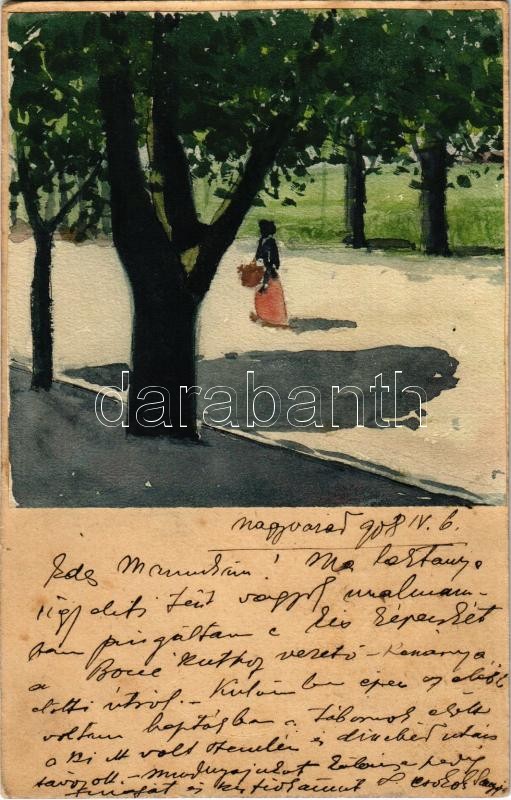 1908 Nagyvárad, Oradea; kézzel festett művészlap / hand-painted art postcard (EK)