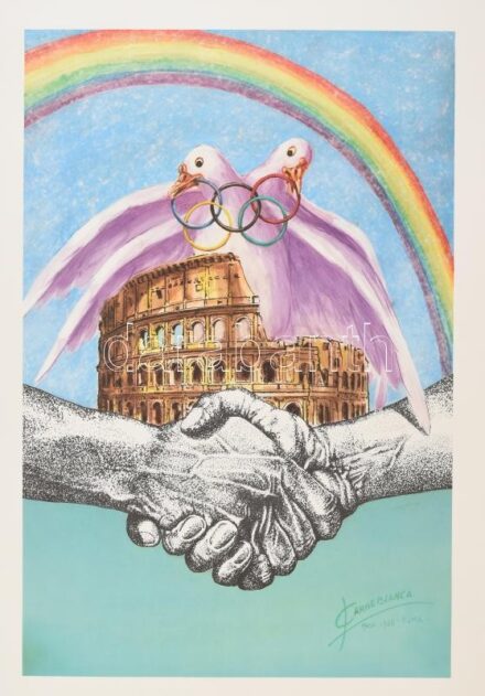 Enzo Carnebianca: Szőül Olimpia, Béke. Fotolitográfia. Pecséttel jelzett, sorszámozott 1000/561. 50x70 cm