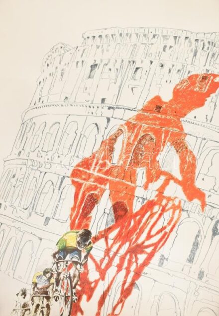 Giro Italiia. Colosseum, Kerékpár. Ofszet, jelzett. 70x90 cm