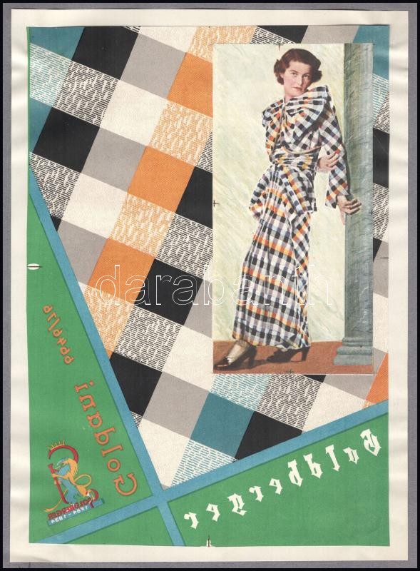 cca 1934 Goldberger reklám vagy katalógus borító divat terv negatív nyomdai nyomata. Ofszet, kollázs, papír, papírra kasírozva, jelzés nélkül, 25x18 cm - Image 2