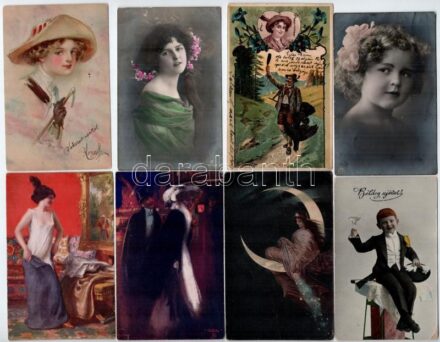 61 db RÉGI motívum képeslap vegyes minőségben: hölgyek, gyerekek, lithok / 61 pre-1945 motive postcards in mixed quality: ladies, children, lithos