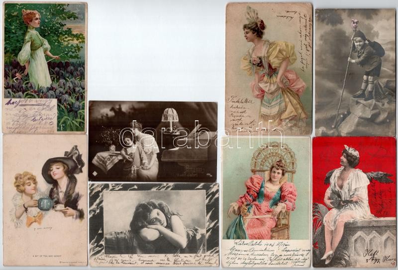 61 db RÉGI motívum képeslap vegyes minőségben: hölgyek, gyerekek, lithok / 61 pre-1945 motive postcards in mixed quality: ladies, children, lithos - Image 2