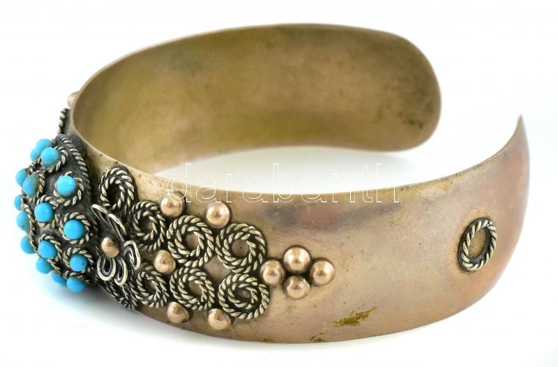 Keleti ezüstözött türkizes karperec. - Image 2