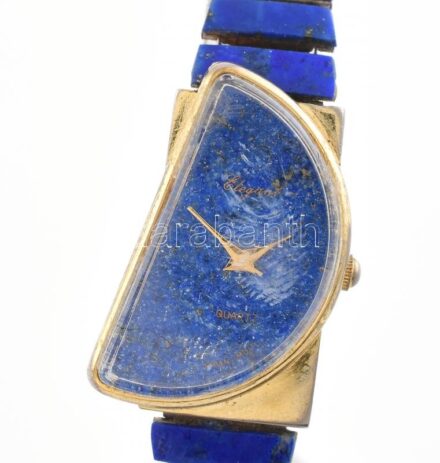 Elegant női quartz karóra, lapis lazulival ékítve, kopott, üveg homályos, működik, d:20mm