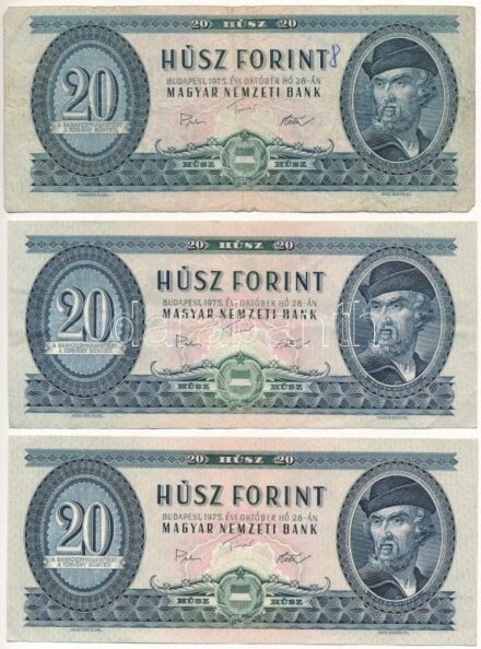 1975. 20Ft (3x) T:II-III az egyiken tollal kis firka Adamo F16