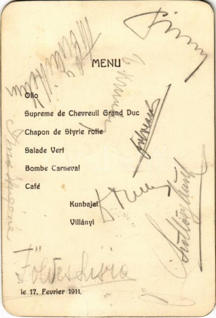 1911 Budapest, Menü kártya (13 x 8,7 cm) (fa)