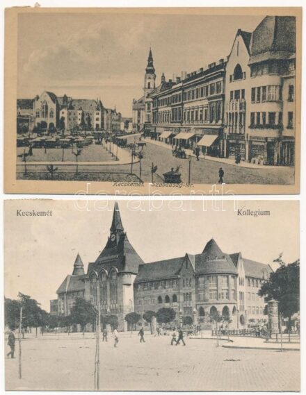 Kecskemét, kollégium, Szabadság tér - 2 db régi képeslap