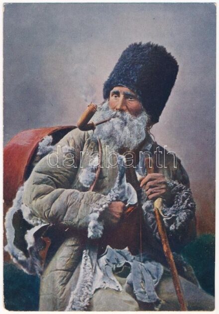 Kessel-Zigeuner. Verlag v. H. Zeidner (Kronstadt) Siebenbürgische Trachtenkarte No. 9. / Kazáncigány. Erdélyi népviseletek 9. sz. / Transylvanian folklore, Gypsy man (EM)