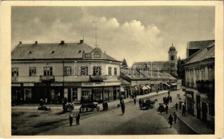 1940 Huszt, Chust, Khust; Masaryk utca, B. Fixler, Nathan Grunfeld, Berkovits és Rosenfeld, Radio üzlete / Masarykova ulice / street, shops