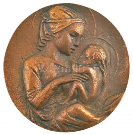 Soltra Elemér (1922-2013) 1993. 'Mária a kis Jézussal' kétoldalas Br plakett (53mm) T:1-