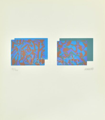 Németh János (1936-): Színes formák. Szitanyomat, papír, jelzett, számozott (15/40), 9x27 cm