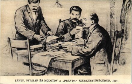 Lenin, Sztálin és Molotov a 'Právda' szerkesztőségében 1917-ben - MODERN REPRINT