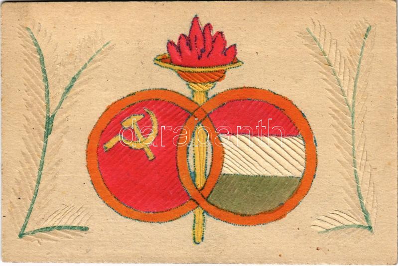 1943 Dombornyomott kézzel készült magyar szocreál propaganda lap / Hungarian hand-made embossed Socialist propaganda