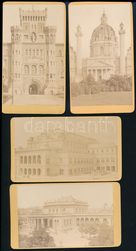 1871 Bécs (Wien), városképek (Karlskirche, Cursalon, Opera), 4 db keményhátú fotó, 10,5×6 cm