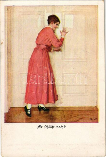 Er schläft noch! Wennerberg-Kriegspostkarte der Lustigen Blätter Nr. 9. / WWI German military art postcard s: B.W. (fl)