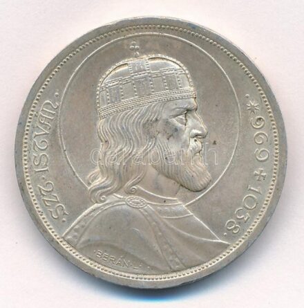 1938. 5P Ag 'Szent István' T:1-,2 halvány patina, fo. Adamo P8.1