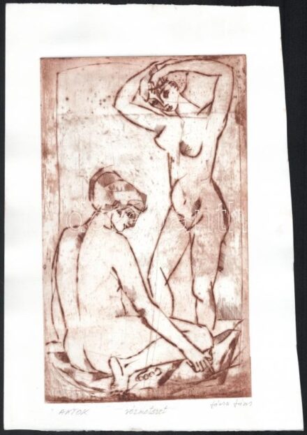 Józsa János (1936-2016): Aktok. Rézmetszet, papír, jelzett, lap széle vágott, 28×17 cm