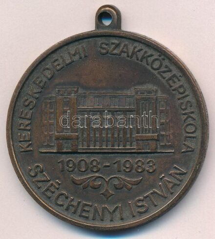 1983. 'Széchenyi István Kereskedelmi Szakközépiskola 1908-1983' egyoldalas, öntött Br emlékérem füllel (50mm) T:2