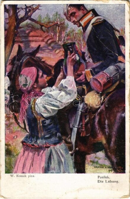 1916 Die Labung / Posilek / WWI Austro-Hungarian K.u.K. military art postcard s: W. Kossak (EB)