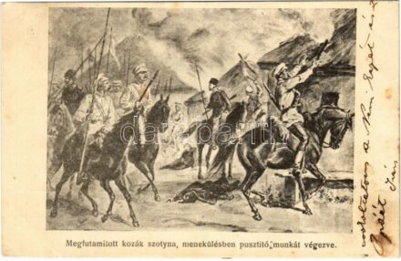 1914 Megfutamított kozák szotyna, menekülésben pusztító munkát végezne / WWI Austro-Hungarian K.u.K. military art postcard, fleeing Cossacks (fl)