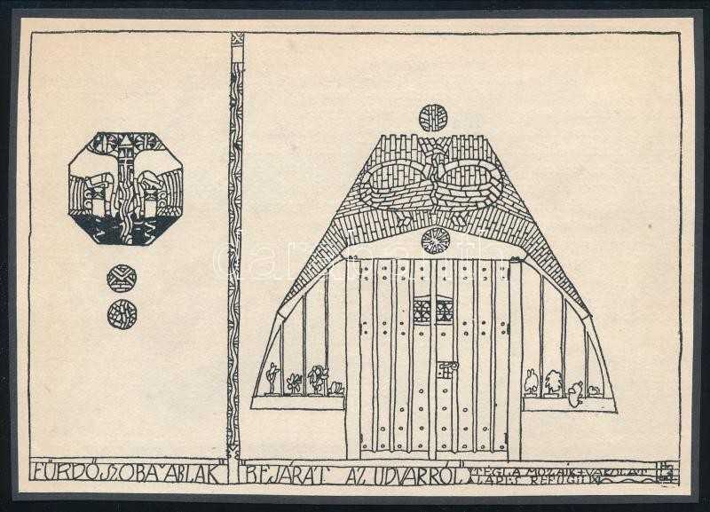 cca 1908 Kozma Lajos (1884-1948): 'Lapis Refugii - Fürdőszobaablak', fametszet, papír kartonon, jelzett a dúcon, 12x17 cm