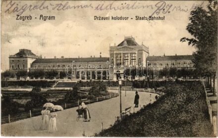1910 Zagreb, Agram Zágráb; Drzavni kolodvor / Staats Bahnhof / railway station / vasútállomás (fl)