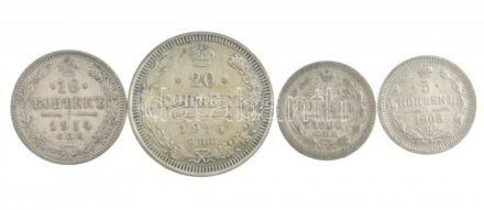 Orosz Birodalom 1900-1905. 5k Ag (2x) + 1914. 20k Ag + 1914. 20k Ag T:1--2- Russian Empire 1900-1905. 5 Kopeks Ag (2x) + 1914. 20 Kopeks Ag + 1914. 20 Kopeks Ag C:AU-VF