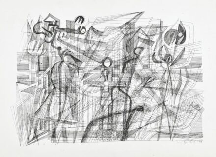 Varga Hajdú István (1920-1981): Alakok. Nyomat, műanyag lemez, jelzett a nyomaton, 32×47,5 cm