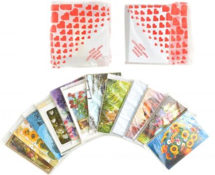 120 db MODERN használatlan különböző borítékos üdvözlőlap dobozban / 120 modern unused greeting postcards with envelopes in a box