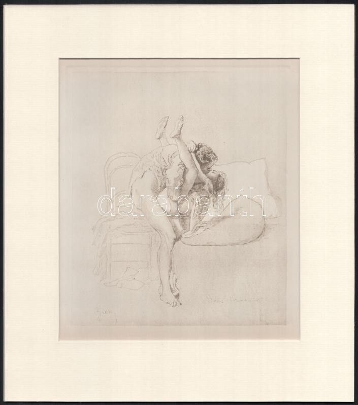 Zichy Mihály (1827-1906): Erotikus jelenet. Cinkográfia, paszpartuban, 13×19 cm