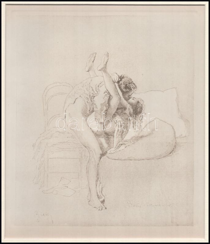 Zichy Mihály (1827-1906): Erotikus jelenet. Cinkográfia, paszpartuban, 13×19 cm - Image 2